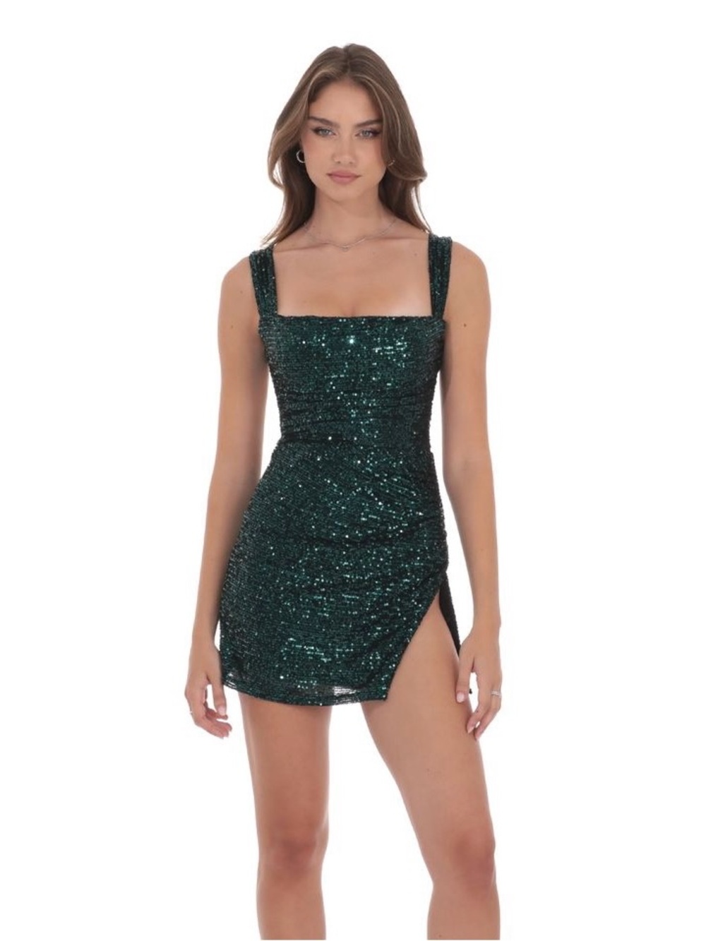 Lucy in the Sky Emerald Green Sequin Square-Neck Mini Dress